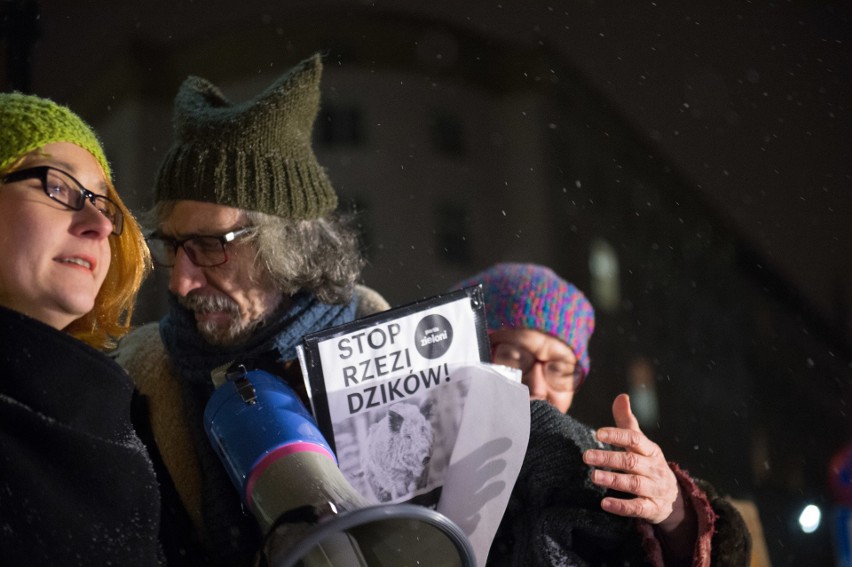 Protest przeciw odstrzałowi dzików pod Sejmem (9/01/2019)