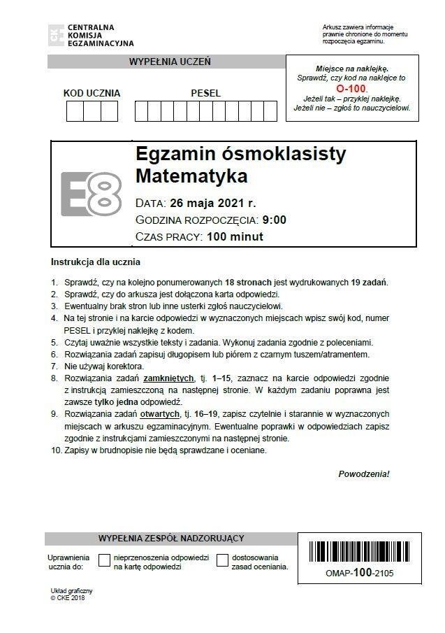 Egzamin ósmoklasisty 2021. Matematyka. Arkusze CKE, zobacz...