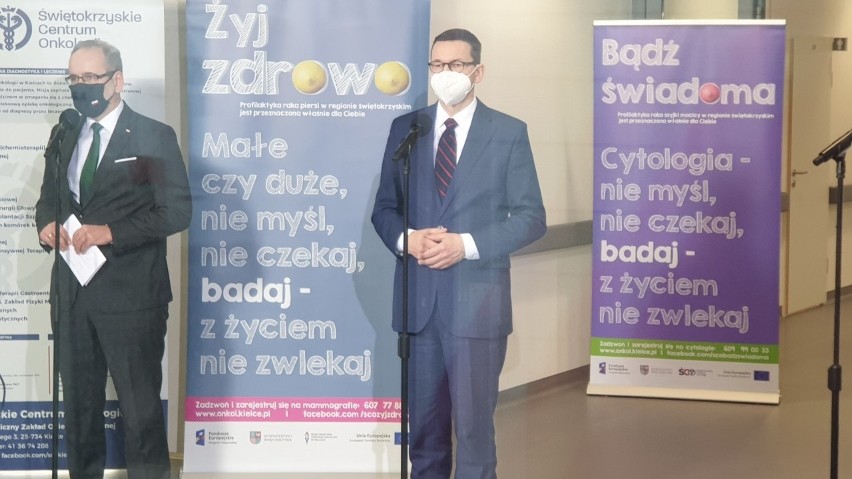 Premier Mateusz Morawiecki i minister zdrowia Adam Niedzielski w Kielcach. Konferencja w Świętokrzyskim Centrum Onkologii ZAPIS TRANSMISJI