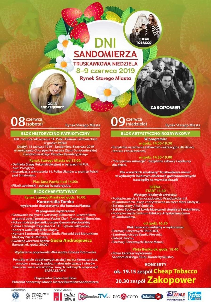 Dni Sandomierza 2019 – Truskawkowa Niedziela z wieloma atrakcjami. Wystąpi Gosia Andrzejewicz i Zakopower