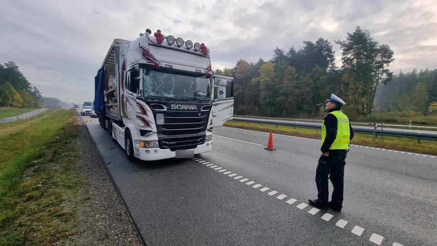 Dramatyczny wypadek na obwodnicy Kielc, na „siódemce” w Kostomłotach Pierwszych. Nie żyje kierowca ciężarówki potrącony przez ciężarówkę 