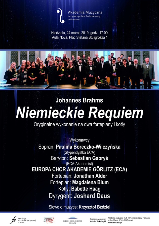 W niedzielę w Auli Nova Europa Chor Akademie Gorlitz oraz soliści wykonają Niemieckie Requiem Johannesa Brahmsa