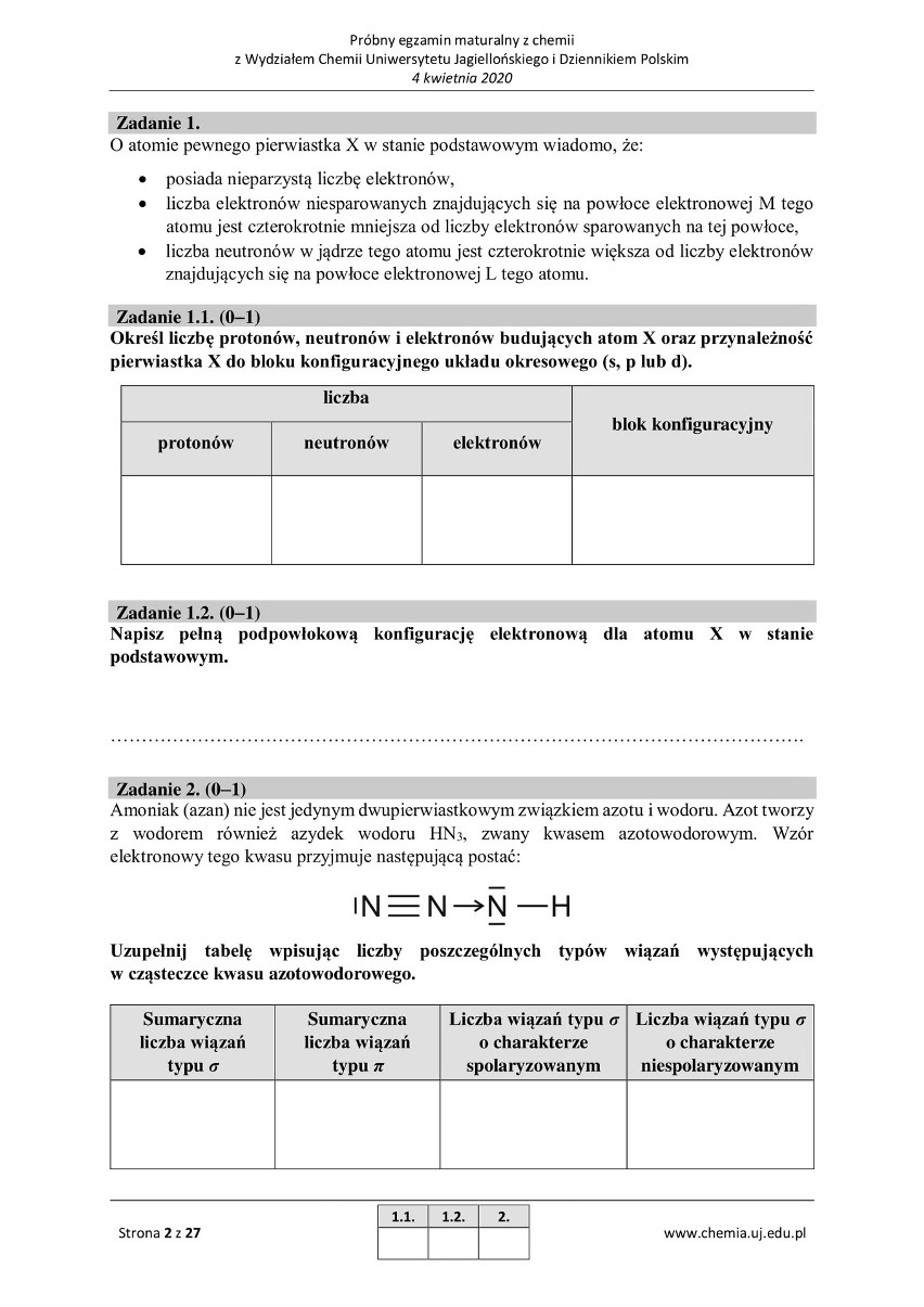 Próbna matura z chemii 2020 r. z Wydziałem Chemii Uniwersytetu Jagiellońskiego [ARKUSZE]