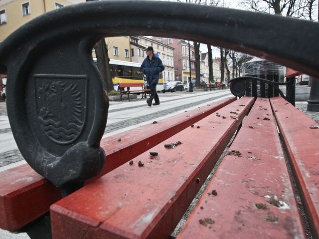 Na tak brudnych ławkach, jakie są przy ul. Wojska Polskiego, nie można usiąść. Urzędnicy zapewniają jednak, że zostaną one umyte.