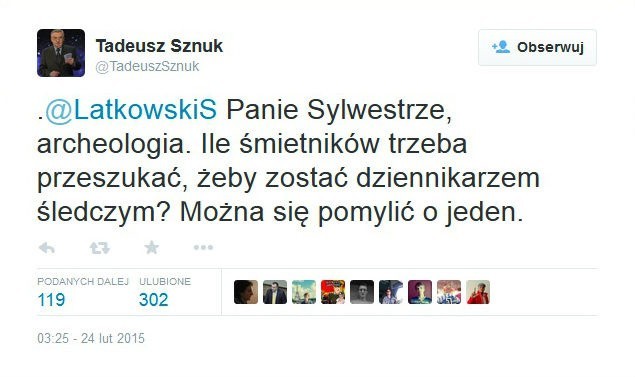 Tadeusz Sznuk na Twitterze. Prowadzący "Jeden z dziesięciu"...