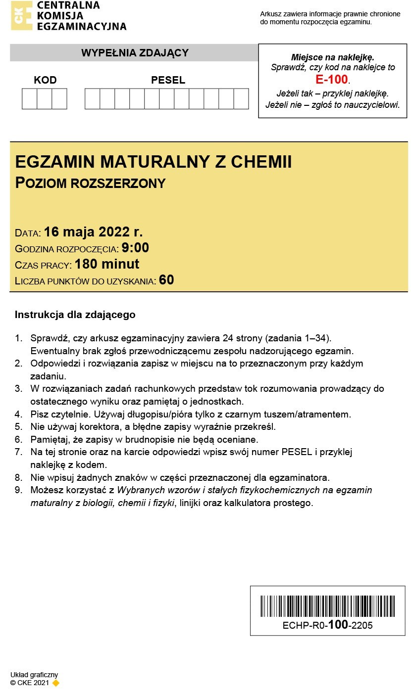 Rozwiązania i odpowiedzi z chemii znajdziesz po egzaminie...