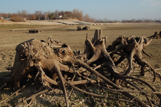 Zalew Mietkowski opróżniony z wody, grudzień 2011 roku