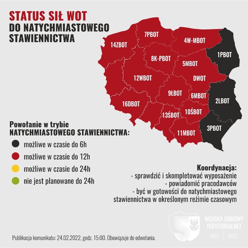 Wojska Obrony Terytorialnej: Zmiana statusu do natychmiastowego stawiennictwa żołnierzy