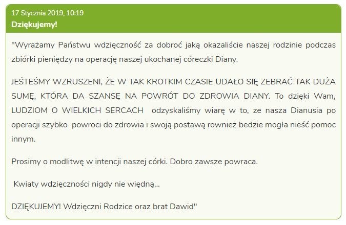 Diana Żebrowska przejdzie operację. "Jesteśmy wzruszeni, że w tak krótkim czasie udało się zebrać tak dużą sumę"