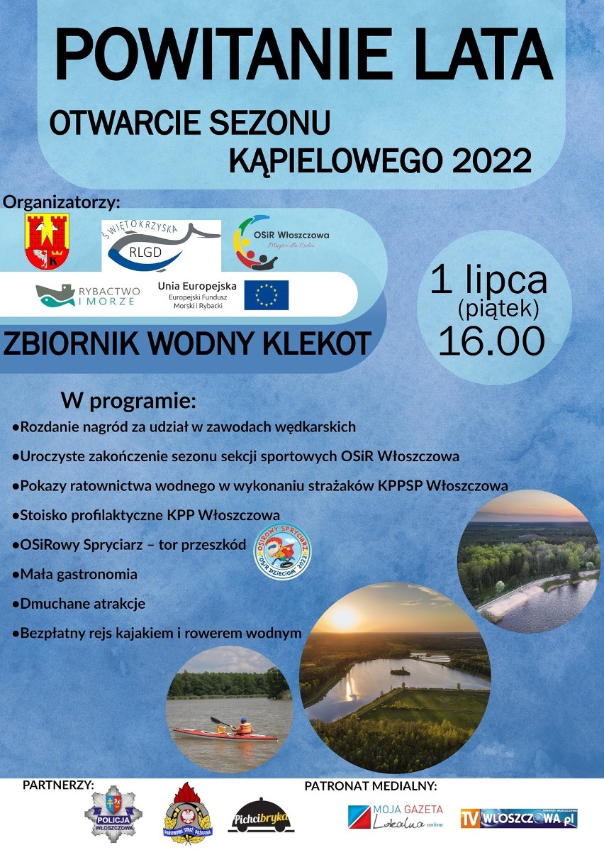 Sezon kąpieliskowy 2022 na zalewie Klekot w gminie Włoszczowa. Otwarcie 1 lipca