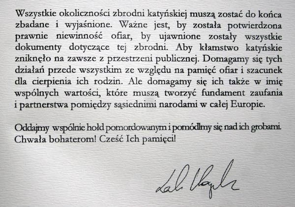Ostatnie przemówienie prezydenta Lecha Kaczyńskiego. Miał je wygłosić w Katyniu