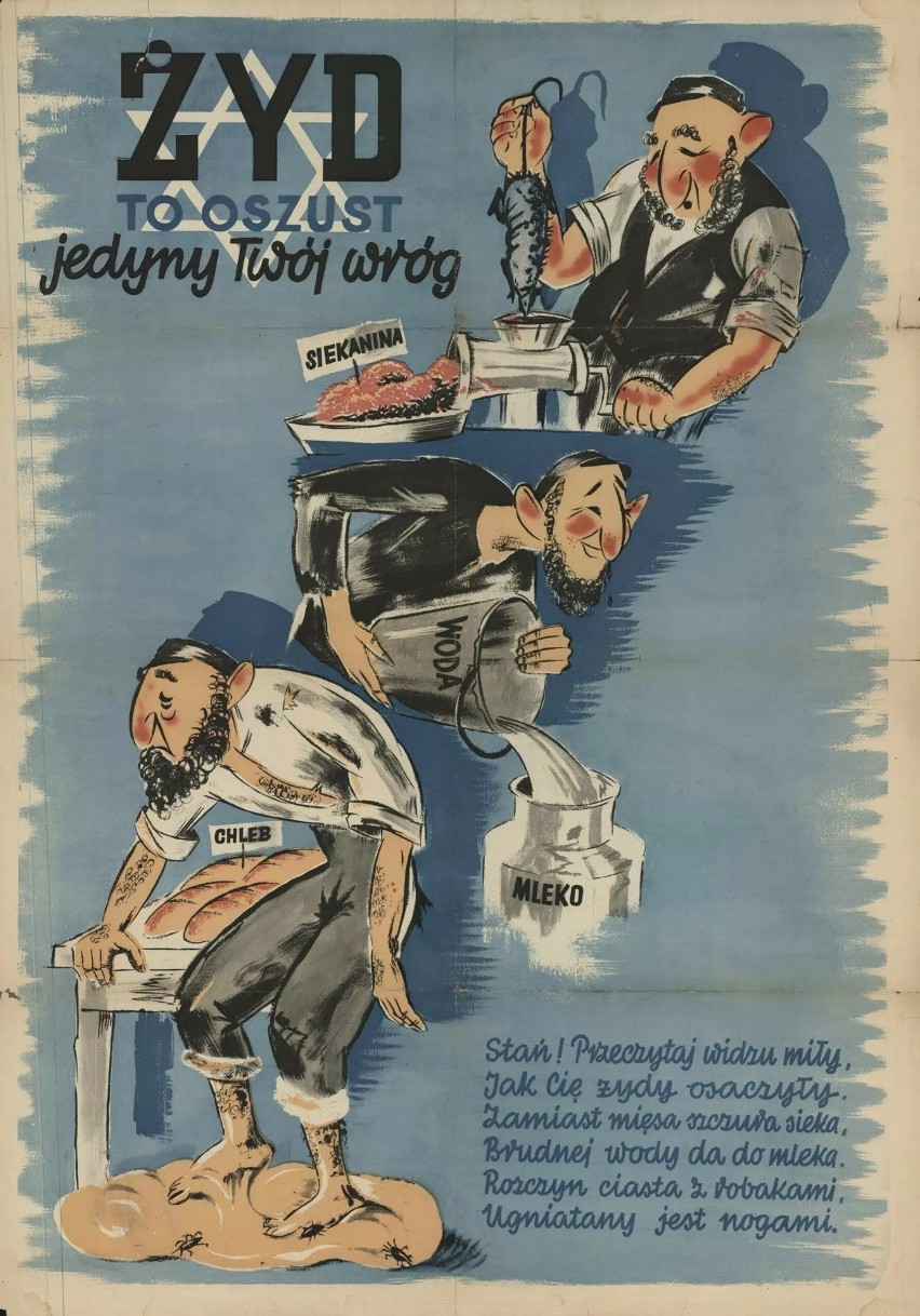 Niemiecki antyżydowski plakat propagandowy z okresu II wojny...