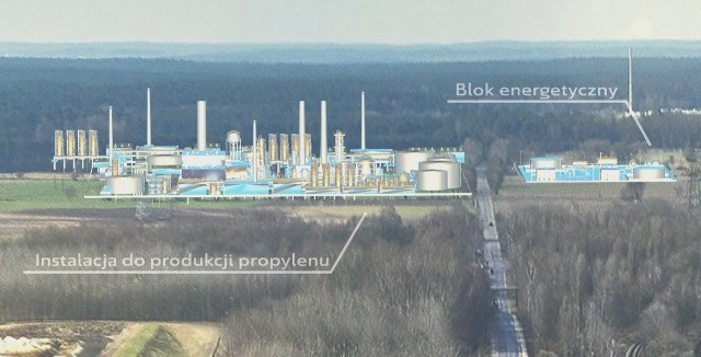 Z lewej strony instalacja do produkcji propylenu, obok blok energetyczny. Koszt inwestycji szacowany jest na około 1,7 mld złotych