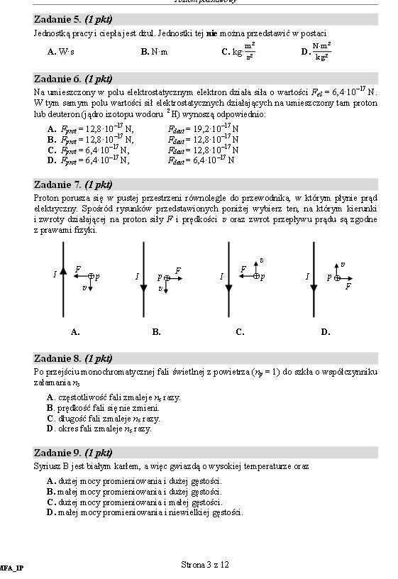 MATURA 2015. FIZYKA rozszerzona i podstawowa TECHNIKUM...