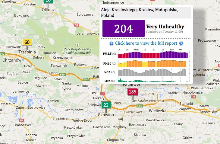 Smog w Krakowie. Zobacz poziom zanieczyszczenia powietrza na mapie