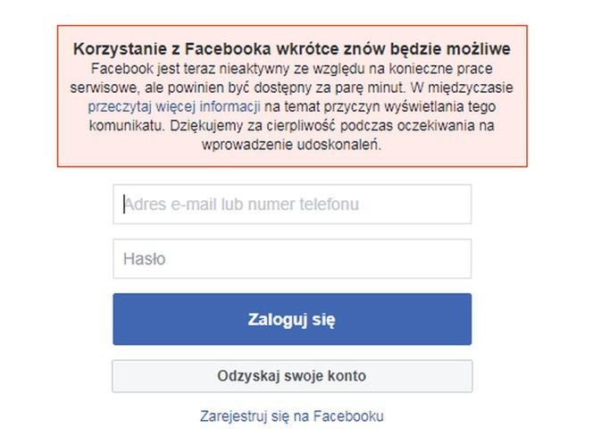 Awaria Facebooka. Nie działa Facebook 14 marca 2019. Co się stało? Kiedy usuną awarię Facebooka 14 03 2019