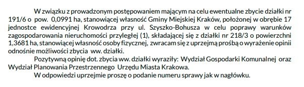 Fragment pisma UMK do Rady i Zarządu Dzielnicy VII...