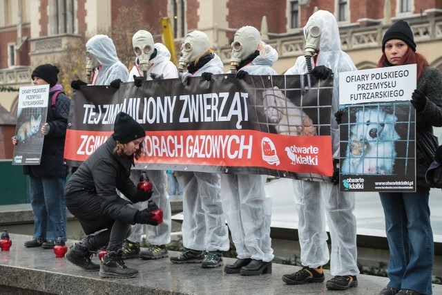 Krakowski Dzień bez Futra. Stowarzyszenie Otwarte Klatki protestuje na Rynku Głównym