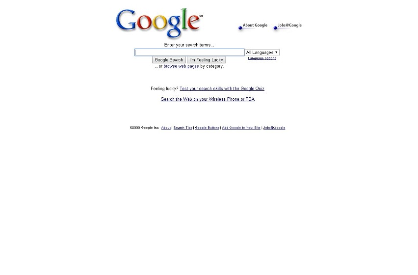 Strona główna Google'a z roku 2000