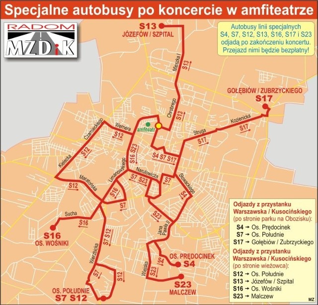 Specjalne autobusy po koncercie w amfiteatrze.