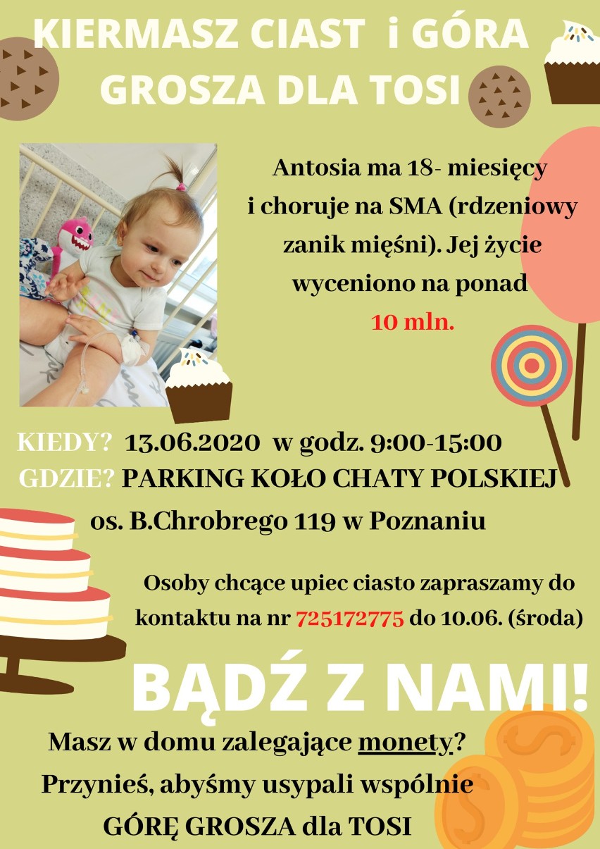 Poznań: Kiermasz dla małej Tosi, która choruje na SMA. Kup ciasto, a pieniądze zostaną przekazane na leczenie Antoniny