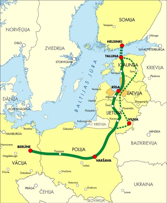 Planowana lokalizacja trasy Rail Baltica