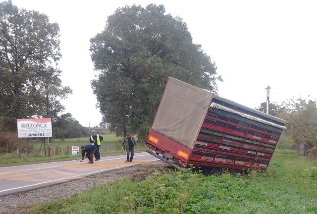 Tir wpadł do rowu w Fastach