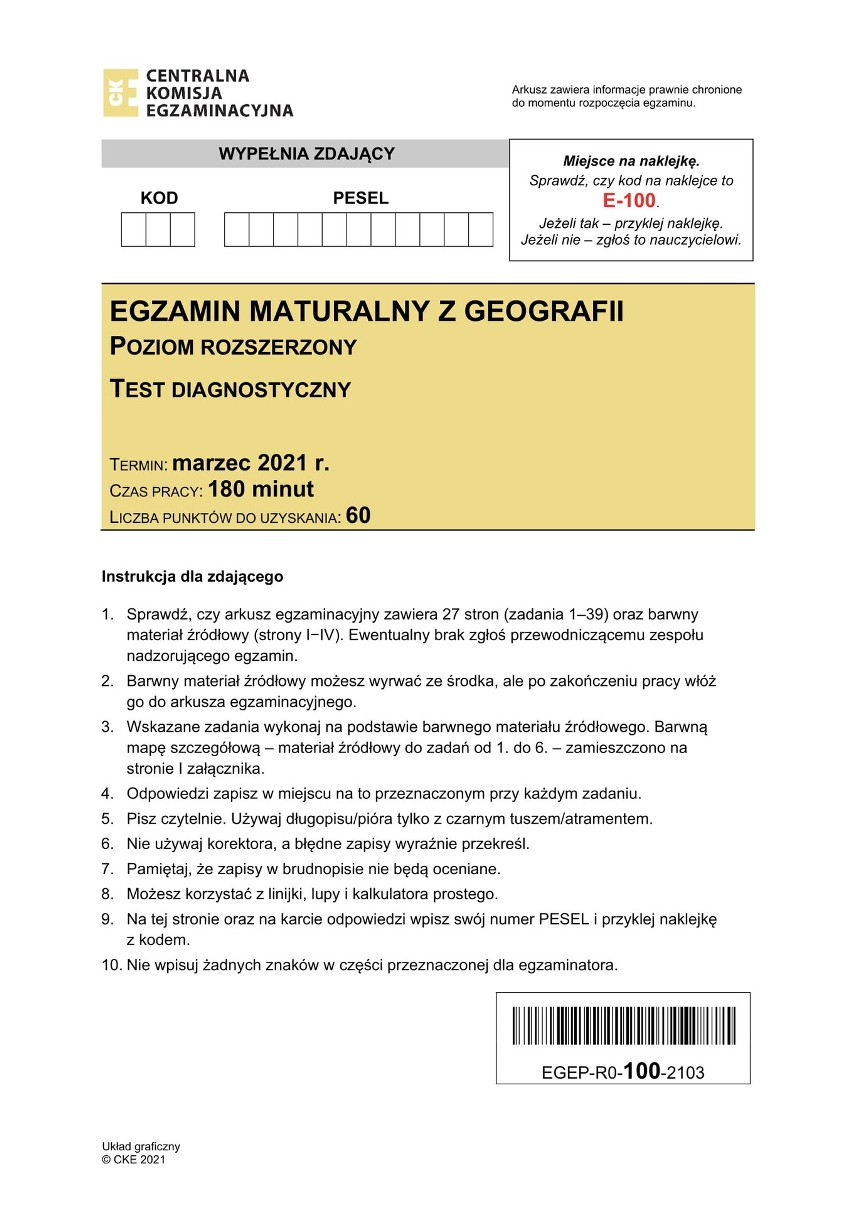 Matura próbna 2021. Geografia poziom rozszerzony arkusze....