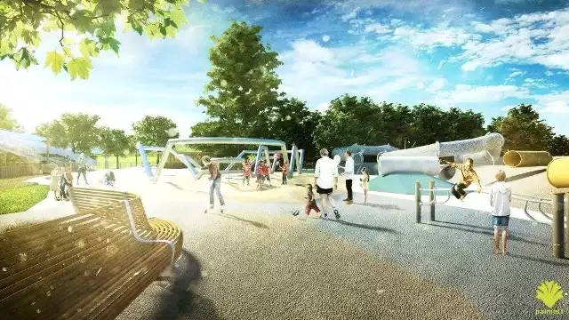 Wizualizacja nowego parku nad Sołą w Oświęcimiu, który będzie miejscem wypoczynku i rekreacji dla mieszkańców i turystów