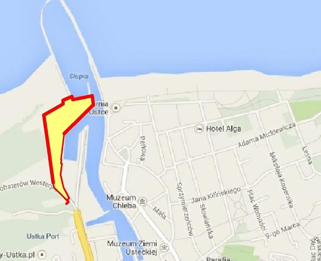 Port w Ustce będzie większyPlan powiększenia portu w Ustce. Żółtym kolorem zaznaczono obszar prac.