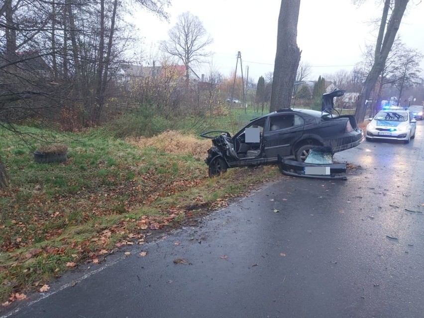 Straszny wypadek pod Bolesławcem. 19-latek nie miał szans w zderzeniu z drzewem [ZDJĘCIA]