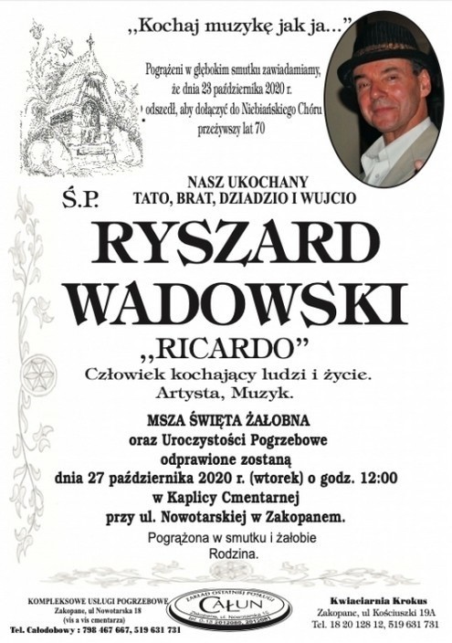 Nie żyje "Ricardo" wodzirej z Krupówek. Dla wielu był symbolem miasta na równi z Białym Misiem 25.10.20