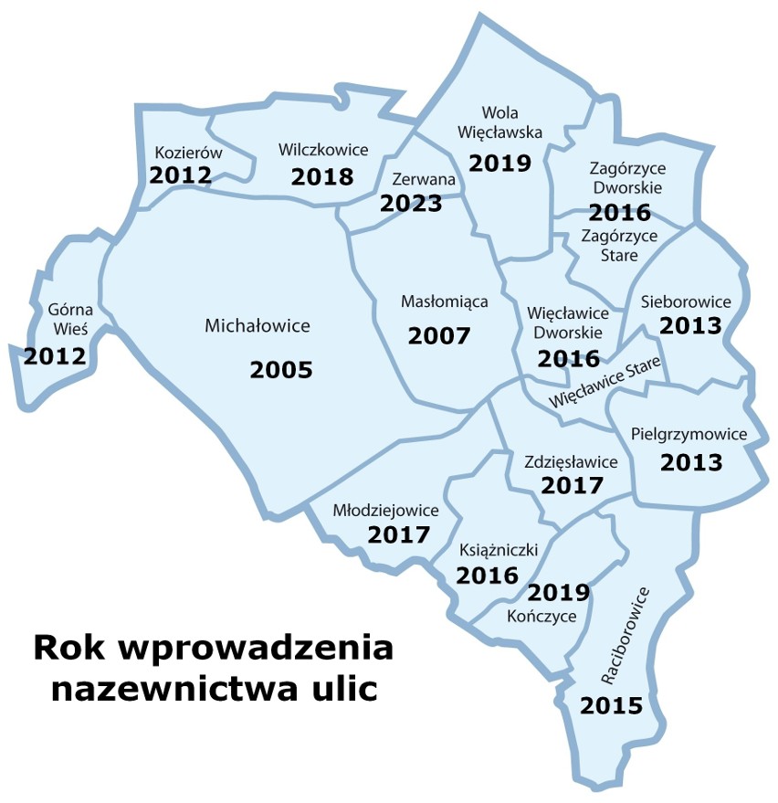 Gmina Michałowice - informacje o latach wprowadzenia nazw...