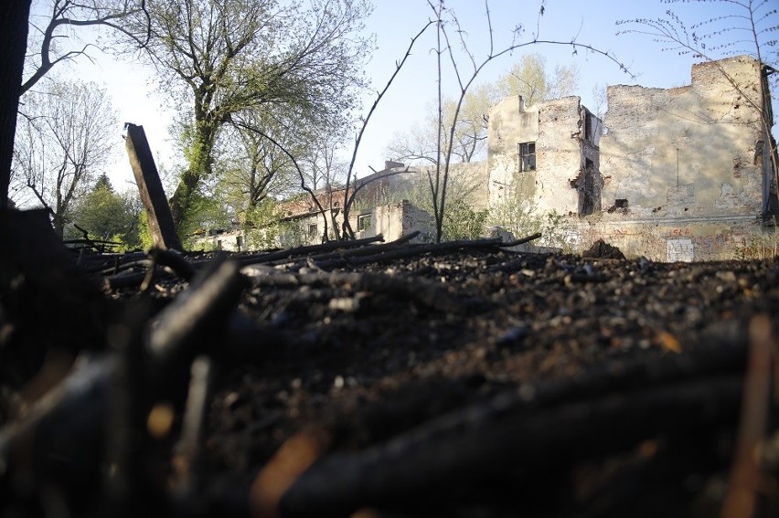Zgliszcza po pożarze w sąsiedztwie ruin młyna Lelitów
