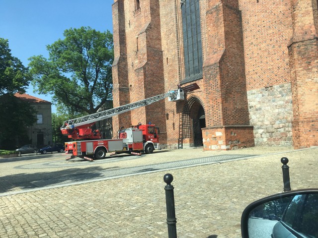 Straż pożarna w czasie pracy i wozem bojowym, zawiesza baner na katedrze - napisał do nas czytelnik, przesyłając zdjęcia. Wszystko działo się popołudniu w czwartek.