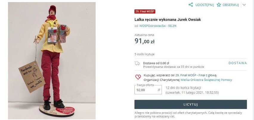 Lalka "Jurek Owsiak" wykonana ręcznie