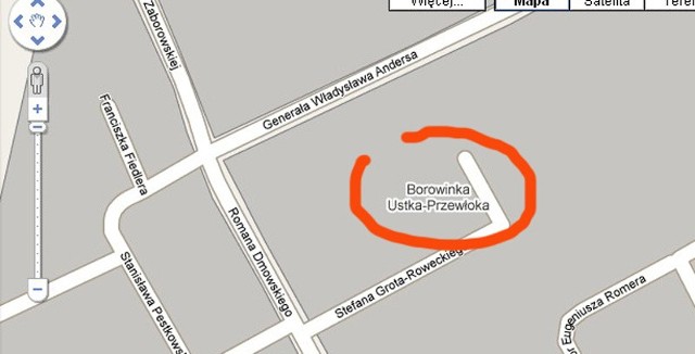 Mapa Słupska wg Google. Ustka w Słupsku?