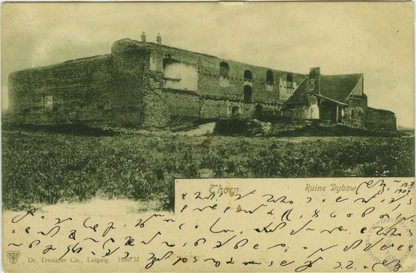Ruiny zamku dybowskiego na początku XX wieku.