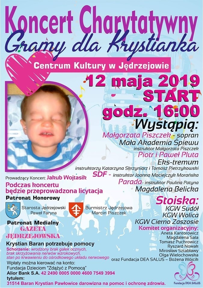 Koncert Charytatywny - "Gramy dla Krystianka i Zofii" już 12 maja w Centrum Kultury w Jędrzejowie
