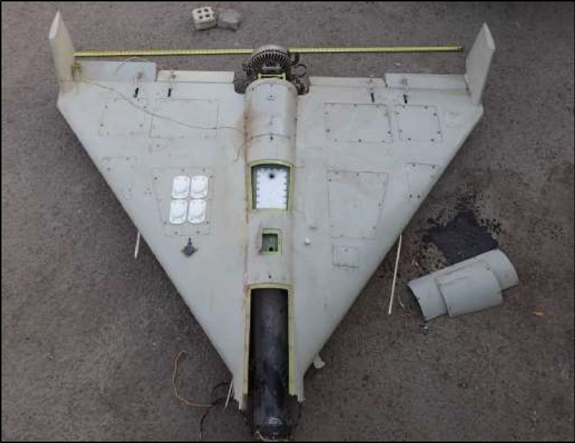 Wrak zestrzelonego drona kamikadze shahed 131