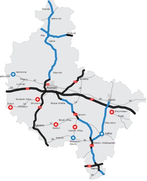 Mapa Stanu Budowy Dróg – wielkopolskie – luty 2023 r.