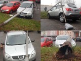 Słup oświetleniowy runął na auto w Koszalinie [zdjęcia]