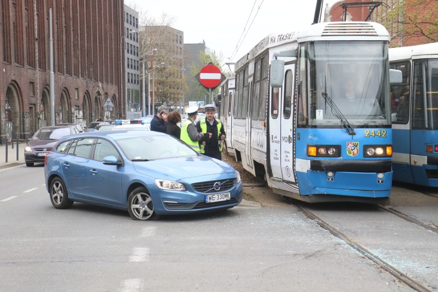 Wypadek z udziałem tramwaju i samochodu osobowego....