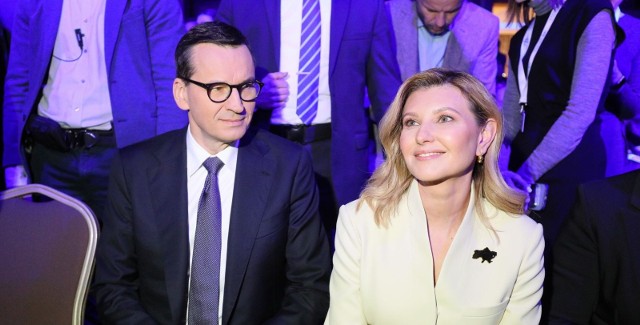 Pierwsza dama Ukrainy Ołena Zełenska oraz premier Mateusz Morawiecki podczas Warsaw Security Forum 2022.