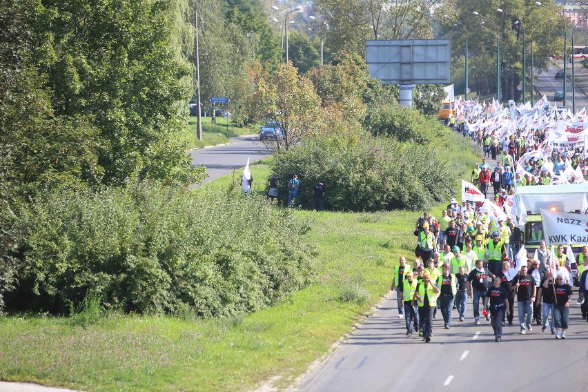 Demonstracja górników w Sosnowcu i Katowicach