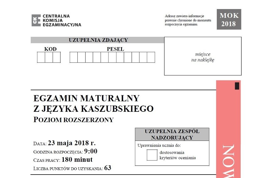 Matura 2018 język kaszubski, poziom rozszerzony- arkusze,...