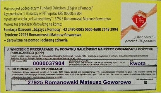 Mateusz Romanowski z Goworowa walczy z ostrą białaczką...