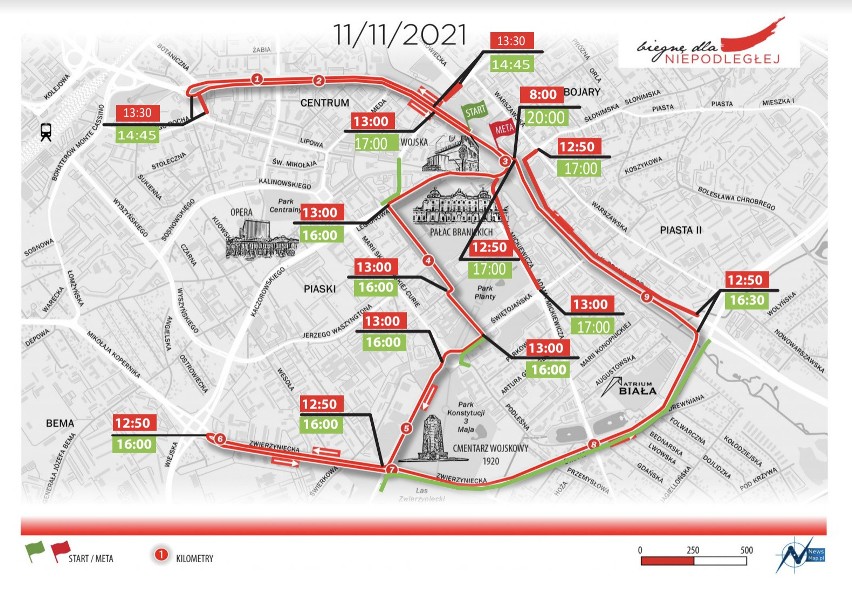 Trasa zawodów "Biegnę dla Niepodległej" w czwartek...