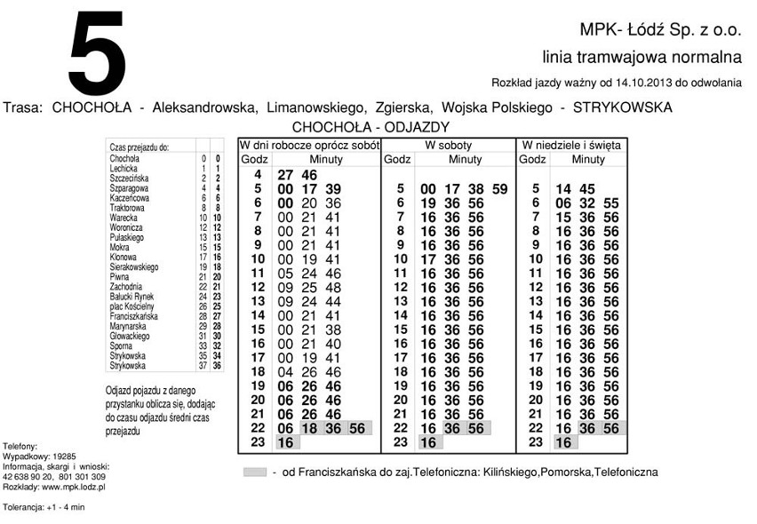 Rozkład jazdy MPK Łódź od 14 października 2013