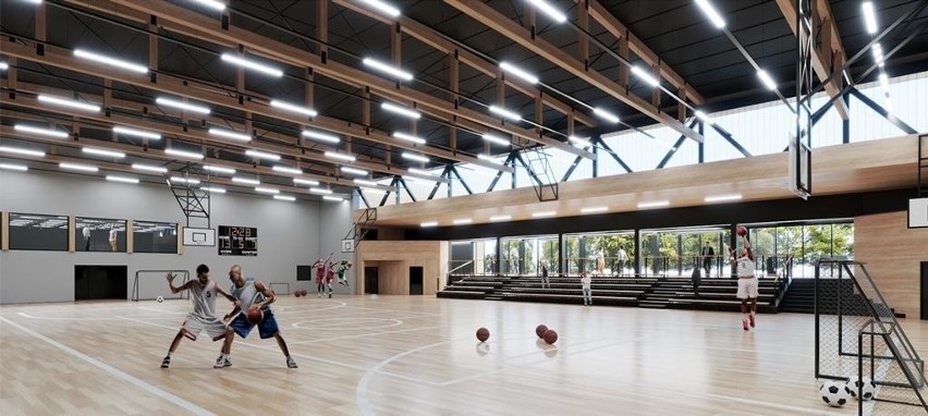 Kraków. Nowa hala sportowa ma powstać na terenie Krowodrzy przy IX LO. Wybudowane zostanie też boisko wielofunkcyjne [WIZUALIZACJE]